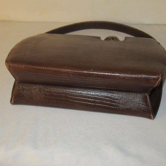 Vintage Original by Caprice Brown Reptile Embossed Handbag Purse Brooch Clasp - Picture 6 of 8